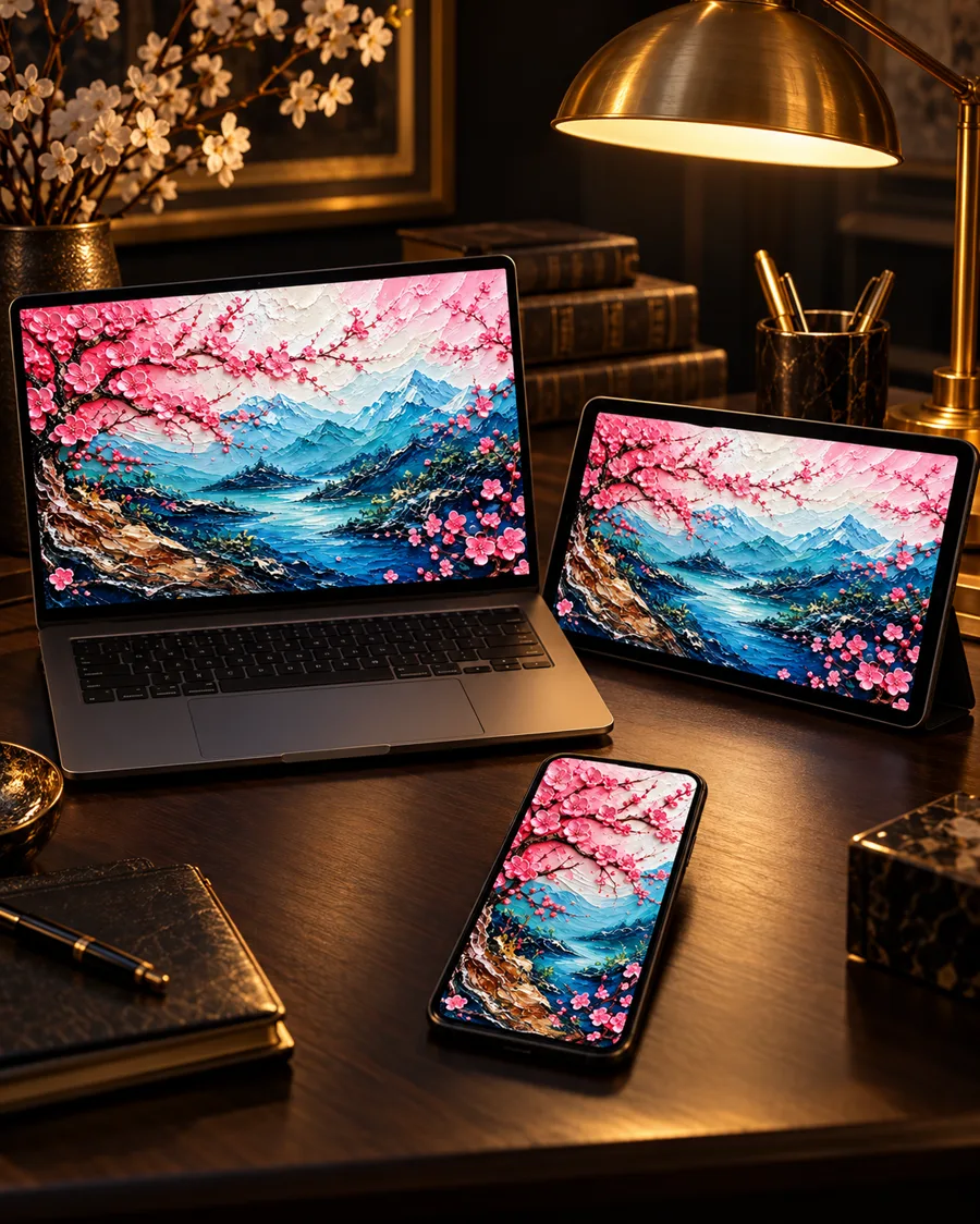 El mismo wallpaper de Lienzo en notebook, tablet y celular